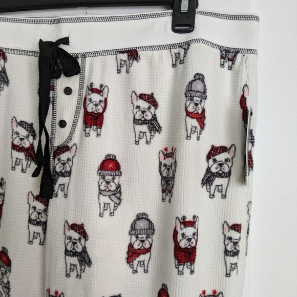 PJ Salvage Frenchie Print Textured Fleece Winter Theme Lounge Pants Ivory XL NWT - Picture 5 of 15